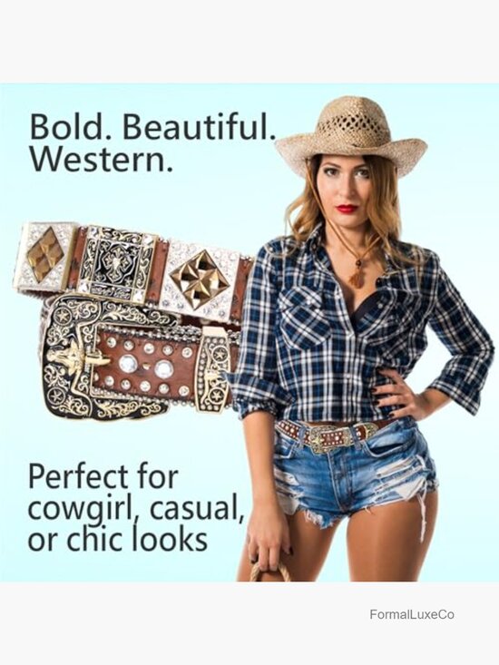 Genuine Leather Rhinestone Belt - Western Style with Sparkling Crystal Studs main image 4